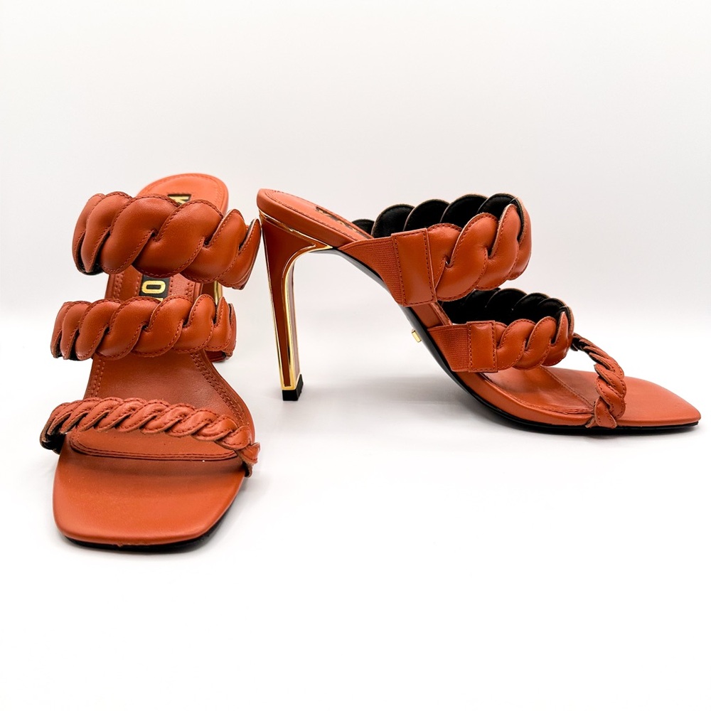 Elegant Tan Braided Women's Heels